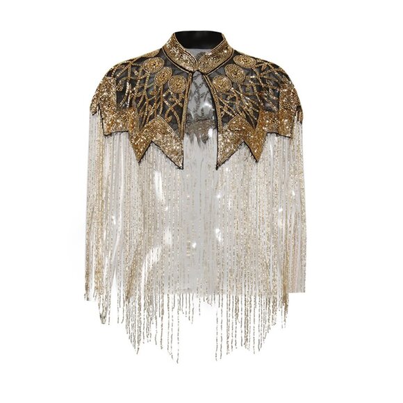 Vintage Style Luxury Beaded Evening Wrap - Tassel Cape Jacket - Picture 7 of 13